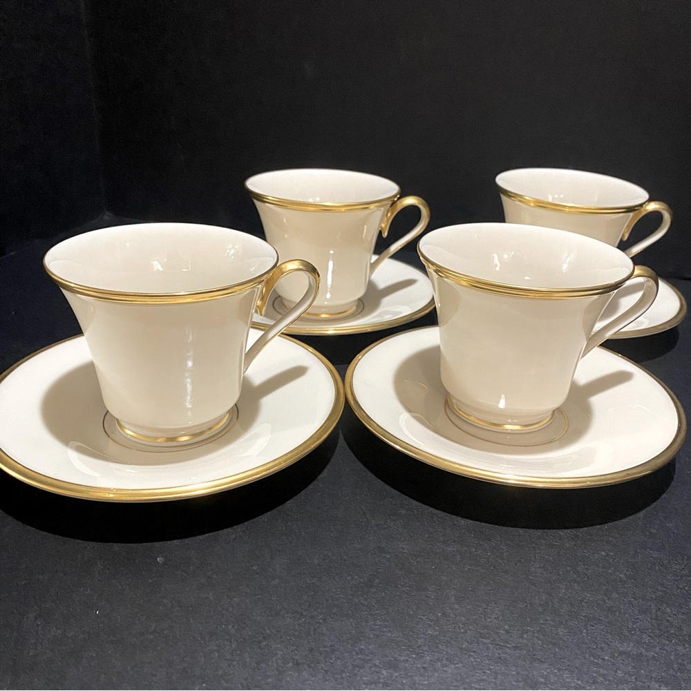 Lenox "Eternal" Dimension Collection Cups & Saucers Set of 4 24K Gold Trim USA